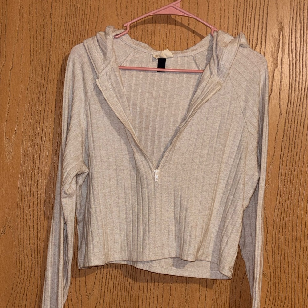Universal Thread Light Gray Ribbed Zip-Up Hoodie